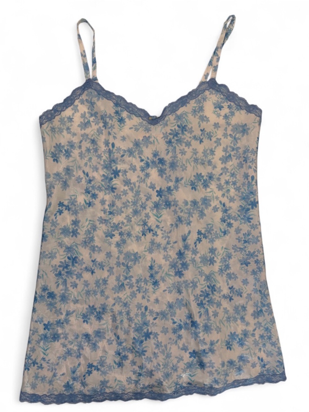 Vintage Oscar de la Renta Pink Label Blue Floral Lace Chemise L